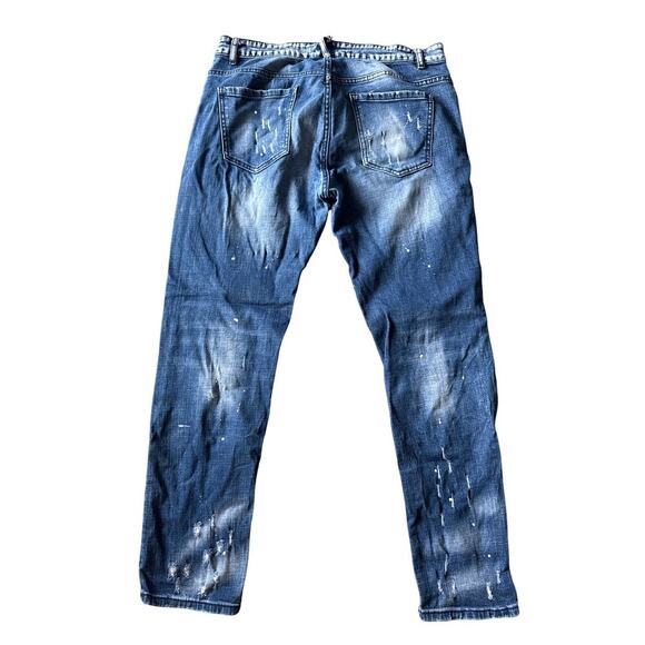 Dsquared2 Mens Blue Distressed Paint Splatter Straight Jeans Denim IT 50 US 34 - Picture 2 of 9